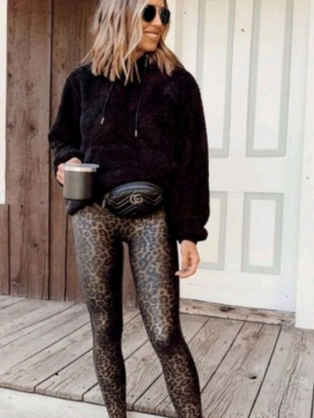 SPANX Leopard Print Faux Leather Leggings - Brown And Gold - Picture 2 of 8